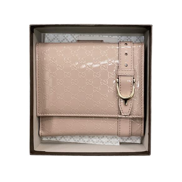 NEW Gucci Nice Microguccisima GG Patent Leather Wallet in Beige - Picture 1 of 5